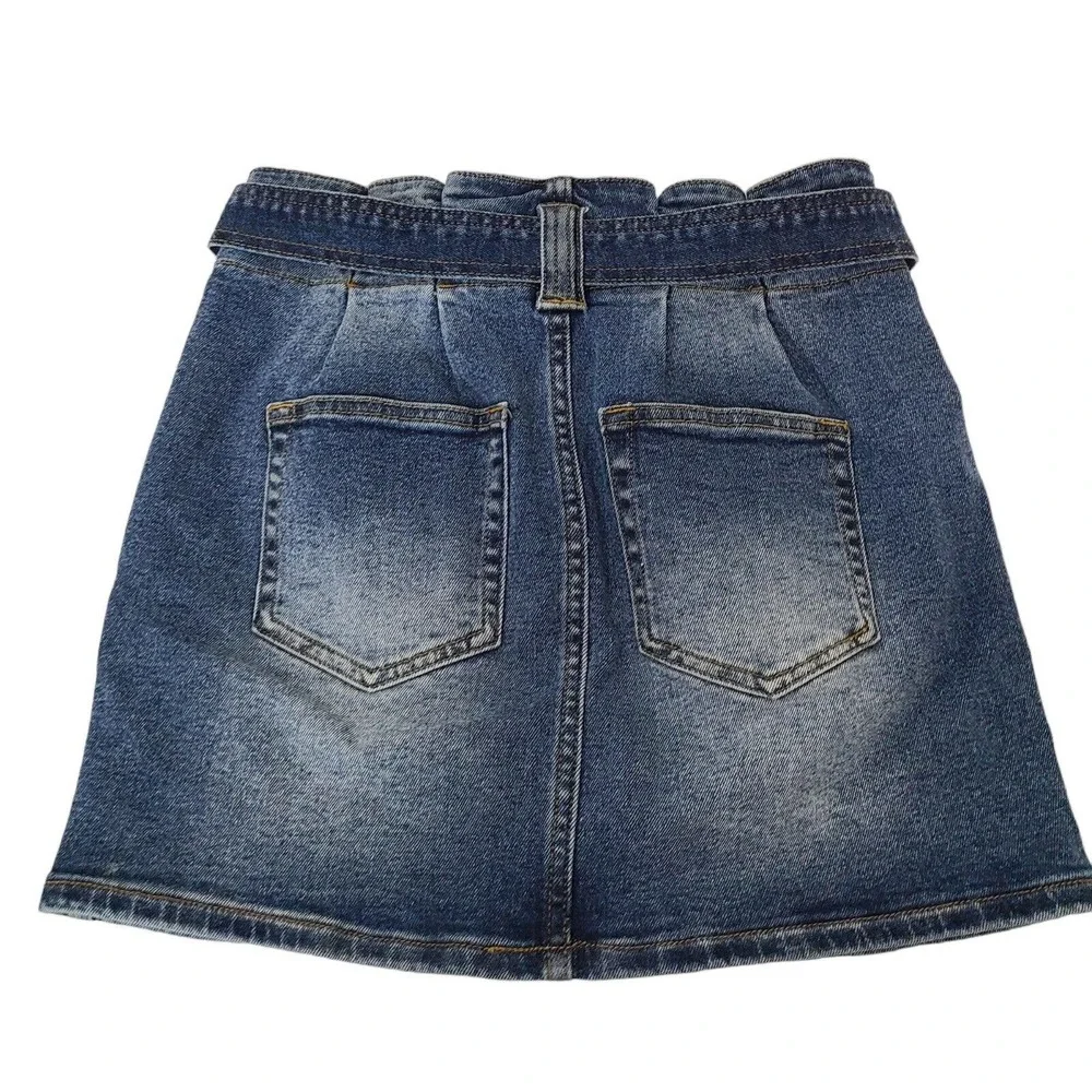 Angel Kiss Womens Size Small Paper Bag High Waist Blue Denim Jean‎ Skirt